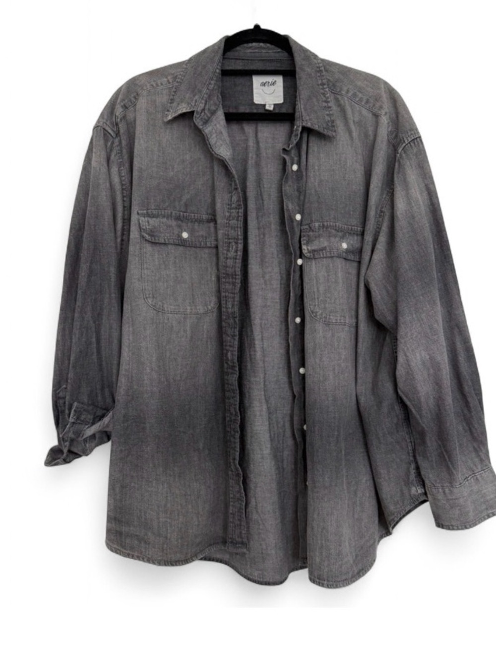 Aerie Oversized Shirt Black Wash Anytime Fave Button Down
